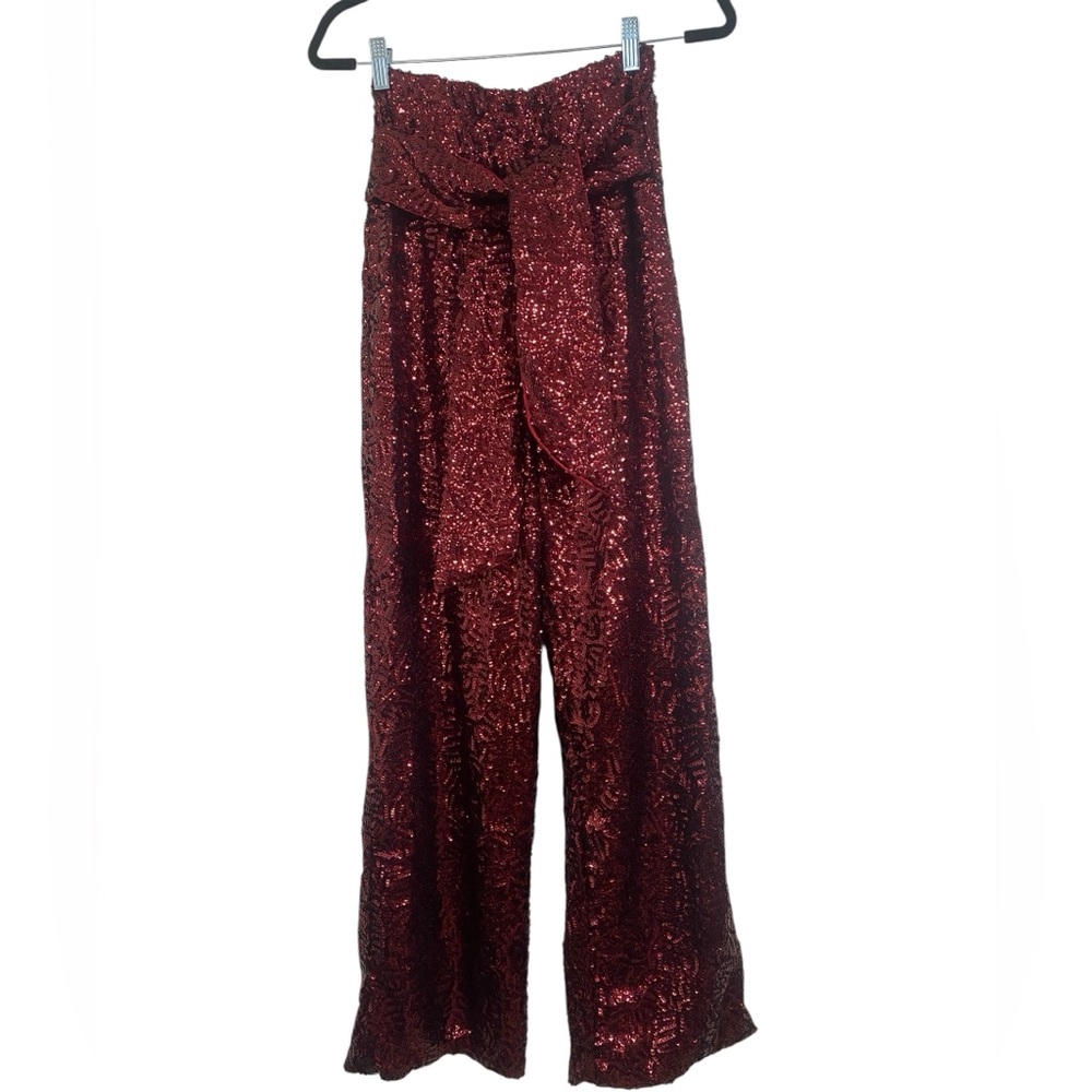 Fringe + Co Red High Waist Sequin Party Pants